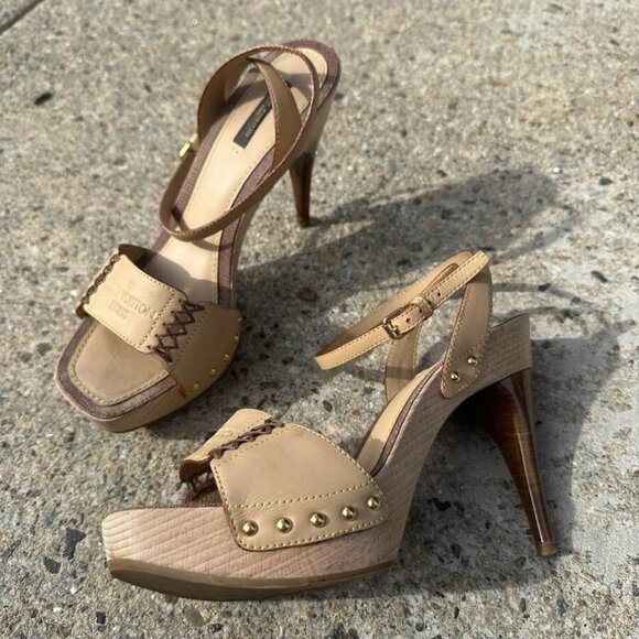 Louis Vuitton Platform Ankle Wrap Sandals - Size 38.5 - Picture 1 of 12